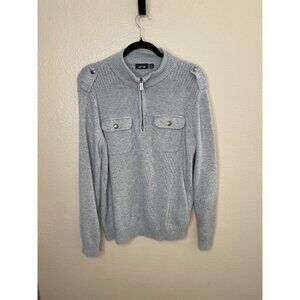 Apt. 9 Mens Gray Half-Zip Mock Neck Sweater Large Military Style Cotton